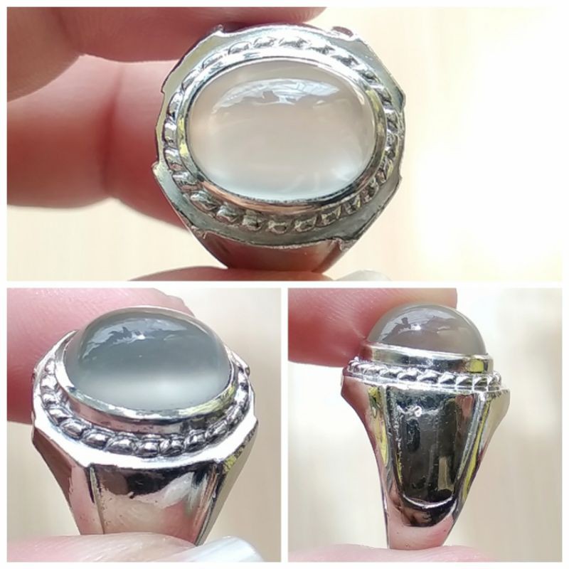 Cincin Batu Natural MoonStone Ceylon / Feldspar Srilanka Oval Cabochon