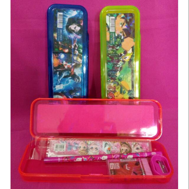 

Pencil case plastik + isi tempat pensil karakter disney