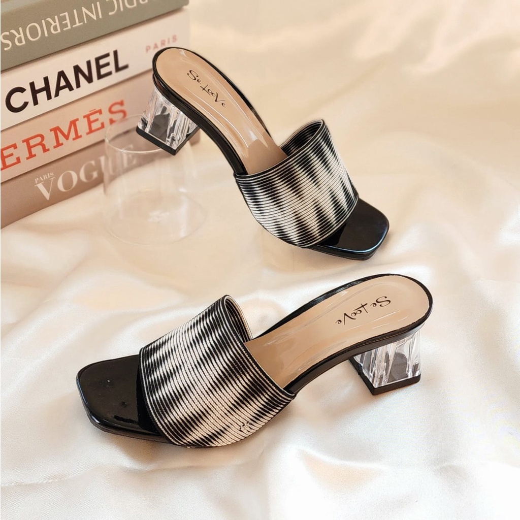 Arlaine Michelle Sandal Heels Wanita / Heels Rajut / Heels 5cm / Heels Kaca / Heels Selop / High Heels Wanita