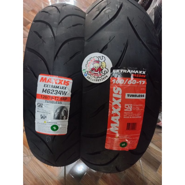 PAKET Ban MOGE Maxxis Extramax 120/70-17 & 160/60-17 tubles M6234W PRODUKSI 2024 FREE PENTIL & WRAPP