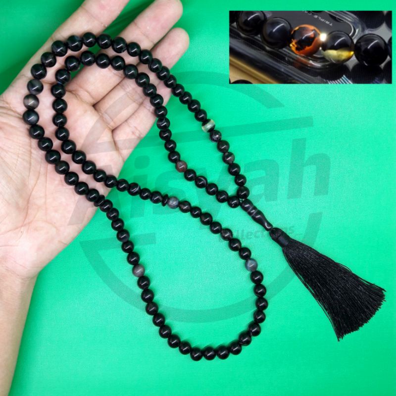 TASBIH BATU YAMAN HITAM 99 BUTIR ORIGINAL STONE