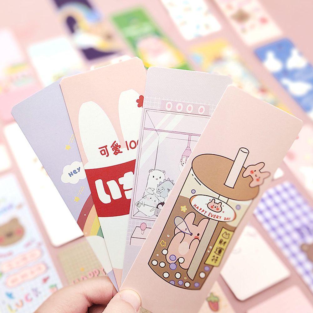 30pcs / Kotak Kertas Pembatas Buku Motif Beruang / Kelinci / Bunga Untuk Sekolah / Kantor