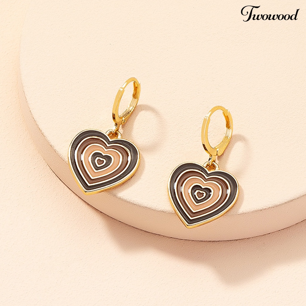 1 Pasang Anting Stud Multi Layer Bentuk Hati Untuk Kencan