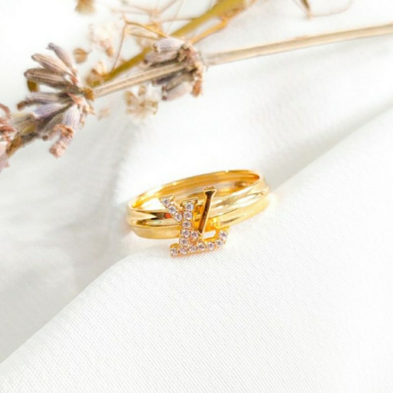 Cincin Hati Inisial permata Putih Wanita Korea Ring Gold Emas asli
