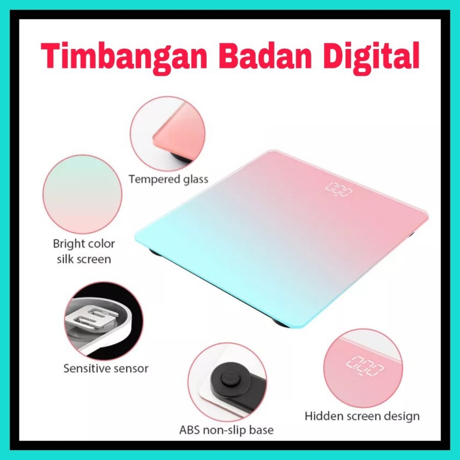 NA - BODY SCALE TEMPERED GLASS SENSOR TIMBANGAN BADAN DIGITAL RAINBOW