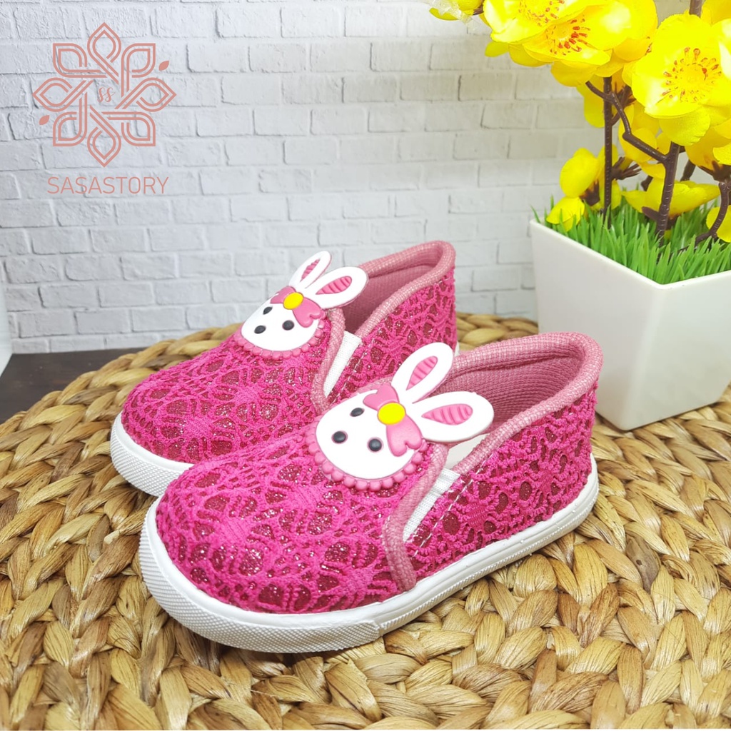 Sasastory Sepatu Pesta Slip On Brokat Anak Perempuan Usia 1 2 3 4 5 6 Tahun Pink Fanta CA25