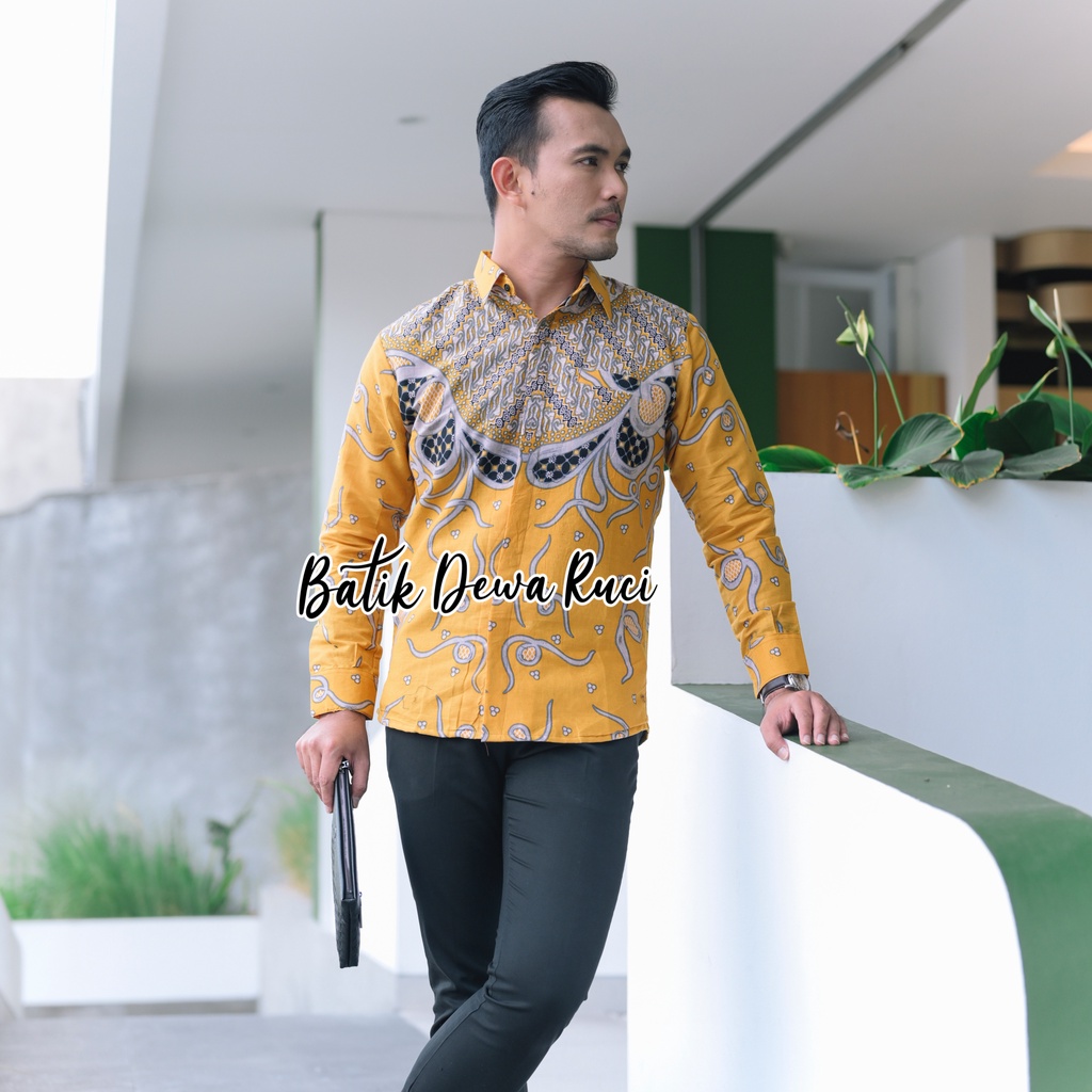 Batik Pria KALUNG KUNING Batik Modern Full Furing Bahan Katun Halus High Quality