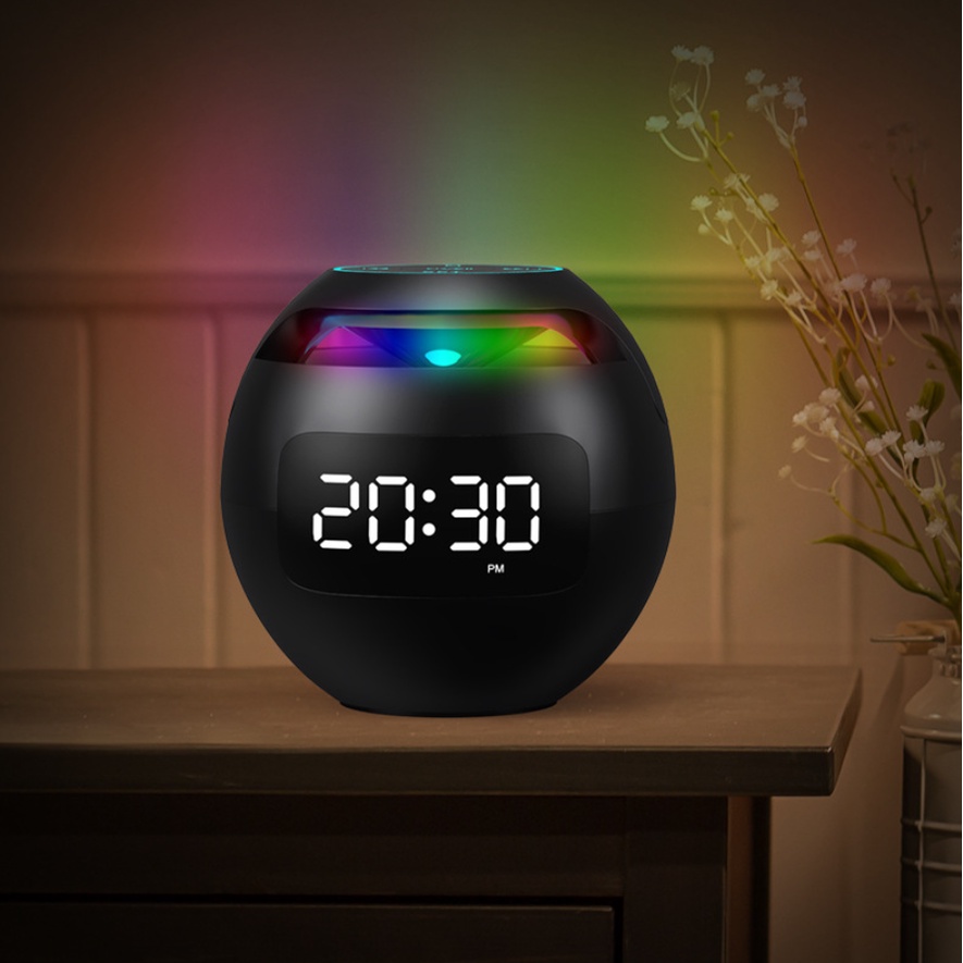 Speaker Bluetooth Alarm Clock Model Bulat & 7 Warna & 2000mA Wireless-2