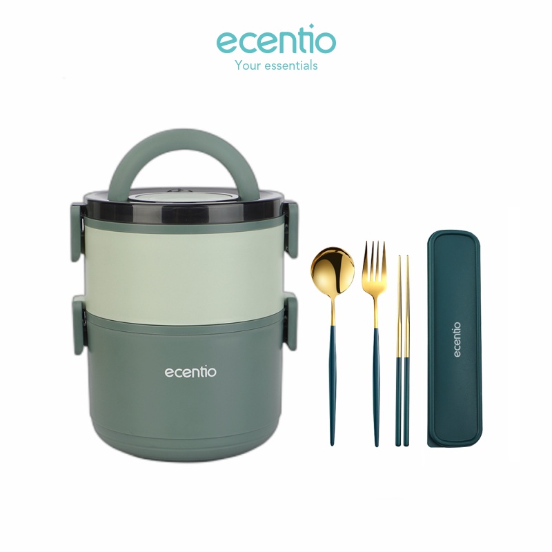 Tempat Makan ecentio lunch box set stainless 304 sendok makan rantang susun 2 tempat bekal makan kot