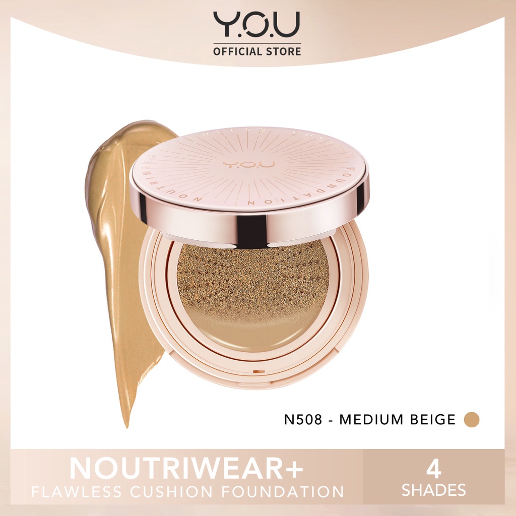 YOU Noutriwear+ Flawless Cushion Foundation [Nourishing | Poreless Full Coverage | SPF 40 &amp; PA+++ | Tahan Lama 16 Jam]