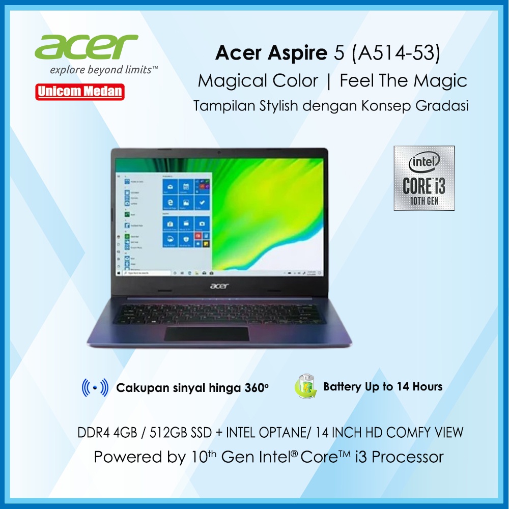 ACER ASPIRE 5 A514-53 [i3-1005G1/4G/512G SSD/ Win10+OHS/Purple]