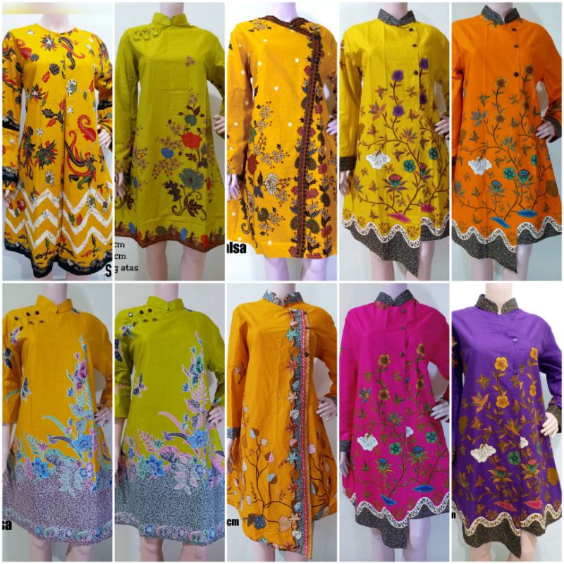 ATASAN TUNIK BATIK WARNA KUNING ORANGE MERAH HIJAU / BATIK UNGGUL JAYA