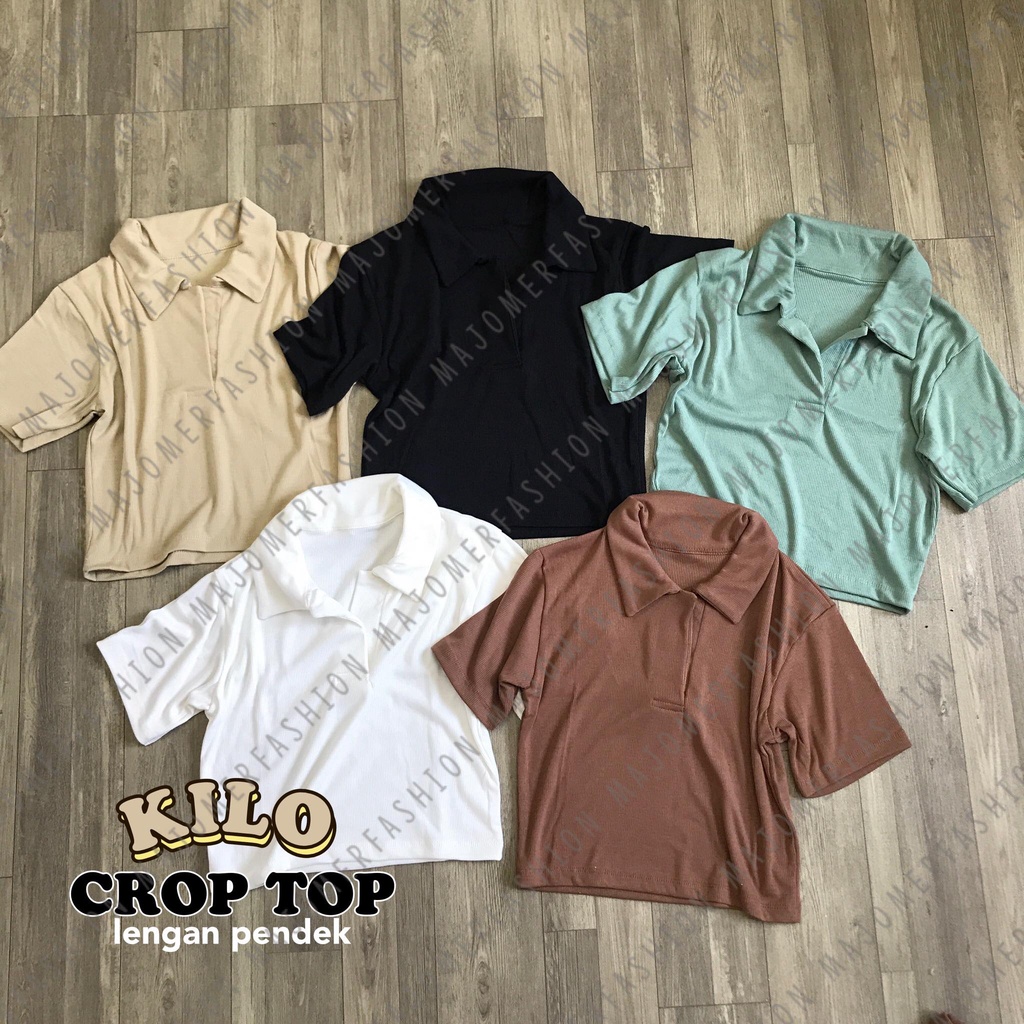 MAJOMER ® | KILO CROP TOP LENGAN PENDEK - CROP TOP V KERAH RIB POLO - KAOS WANITA