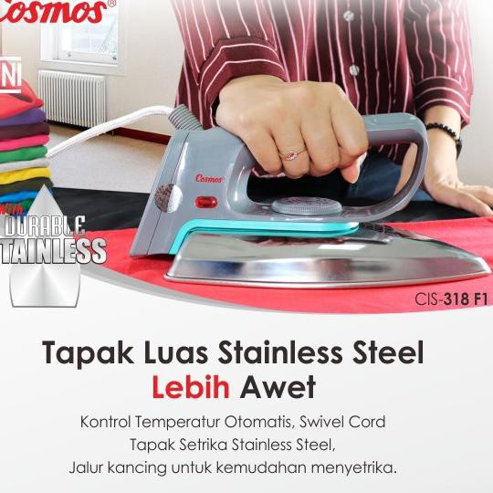 COSMOS Seterika Gosokan Strika CIS-318 F1 Cosmos Setrika Stainless Soleplate