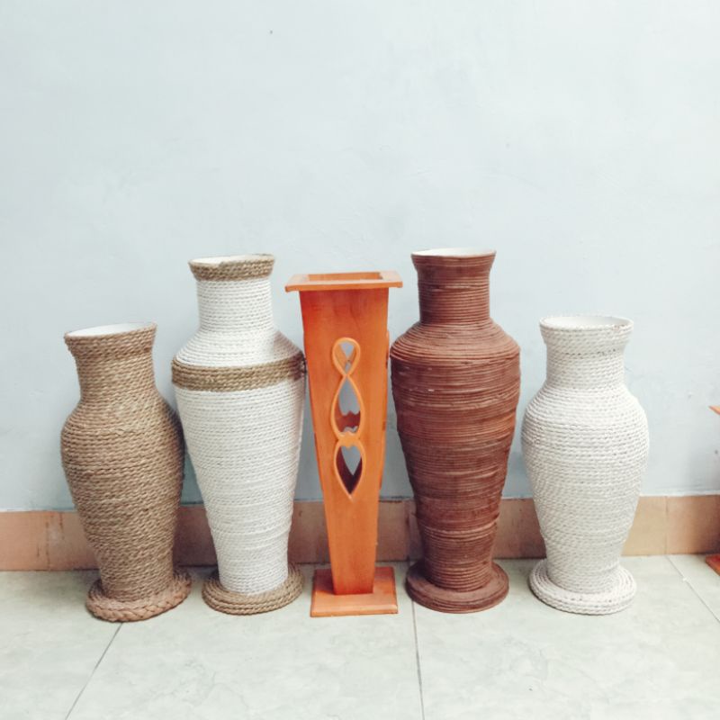 Vas guci aesthetic terbuat dari tali mendong T40 cm | ECO