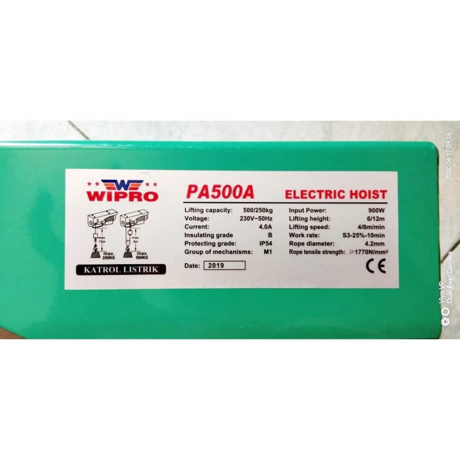 katrol elektrik WIPRO PA500A electric hoist 500kg
