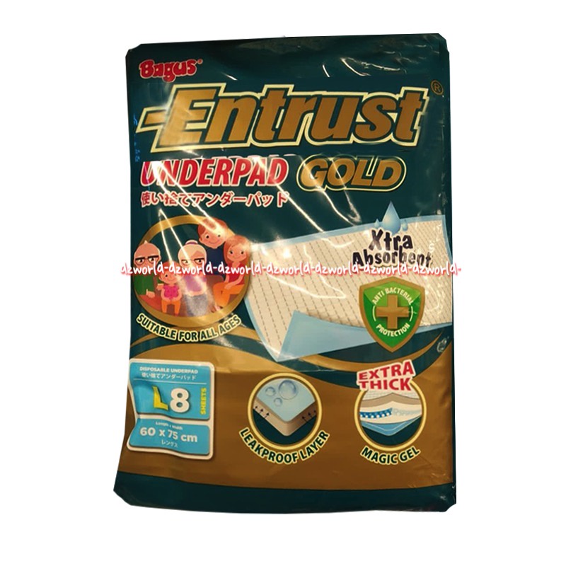 Bagus Entrust Gold Underpad L8 XL 8 Xtra Thick Absorben Alas Popok Entrus Untuk Kasur Ukuran 60x75cm Under Pad For Mattress Baggus Underpads Extra