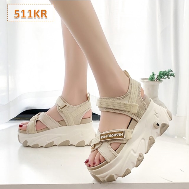 Sandal Gunung Tali Wanita Paris Fahion Kasual Korea Sol Tebal 5 Cm Hitam Hijau Krem (511)