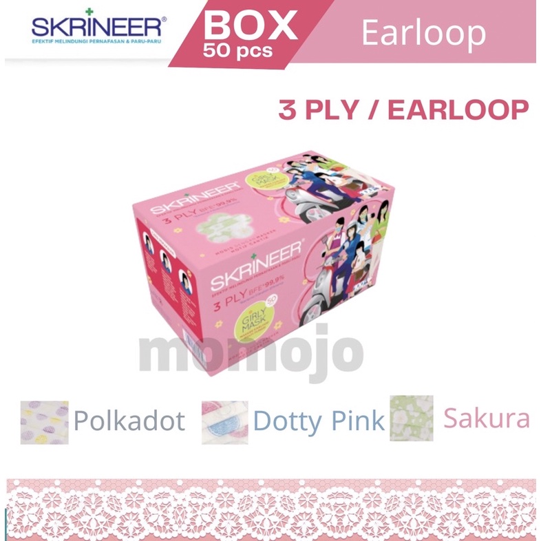 SKRINEER Girly Mask Masker Earloop Motif 3 Ply