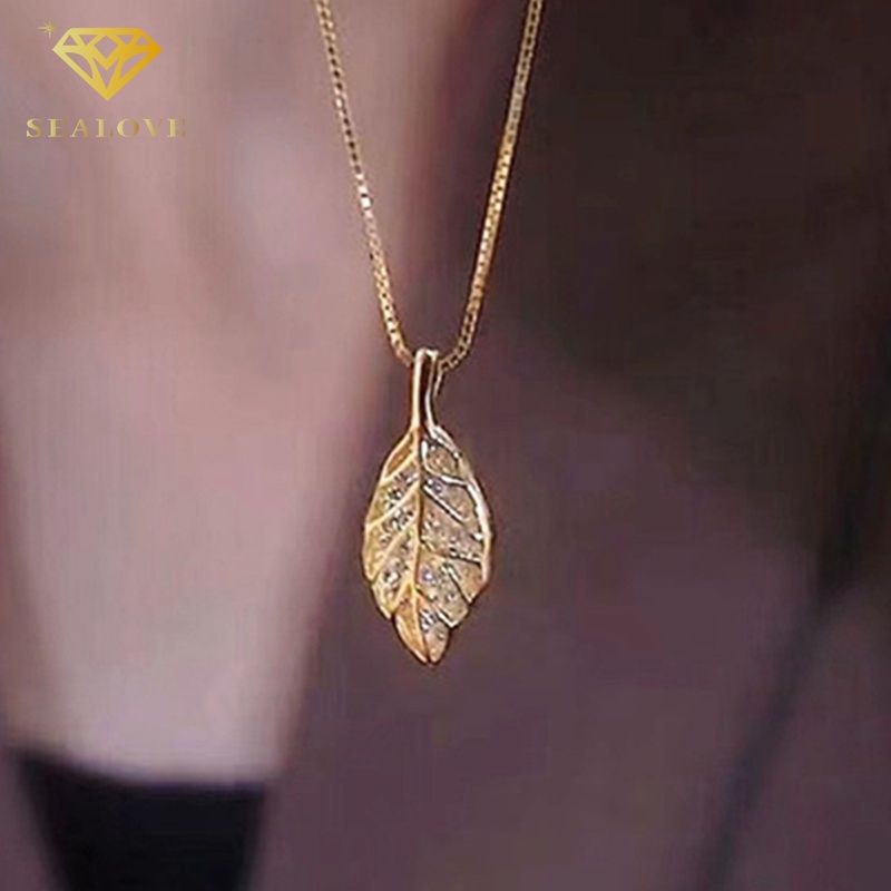 SEALOVE Kalung Titanium Wanita Liontin Daun Perhiasan Kalung Rantai Simple Gaya Korea Kalung Simple Titanium Leaves Necklace Murah Import