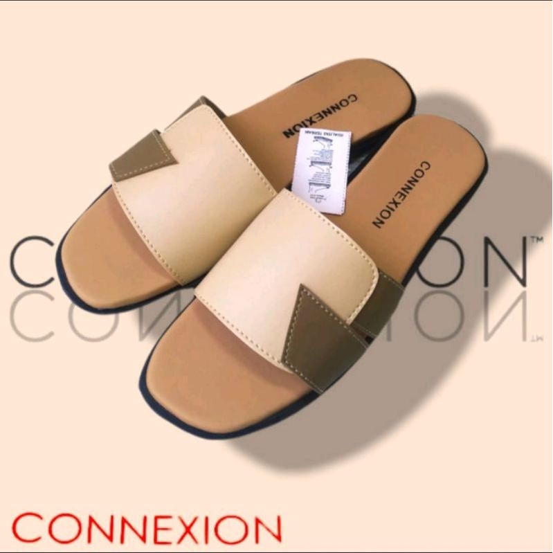 Sandal slop conexion kombinasi/sandal wanita terbaru-cream variasi coksu