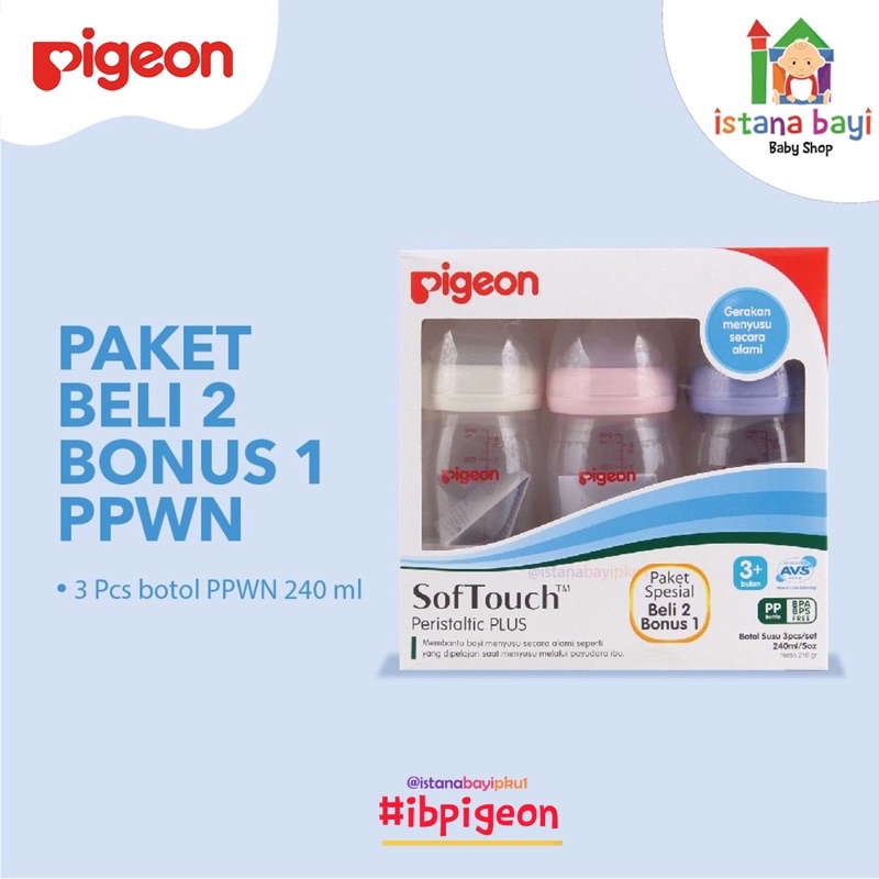 PIGEON BOTOL PP WIDE NECK Beli 2 Gratis 1 240 ml ( 3 Pcs ) - Pigeon Botol Susu