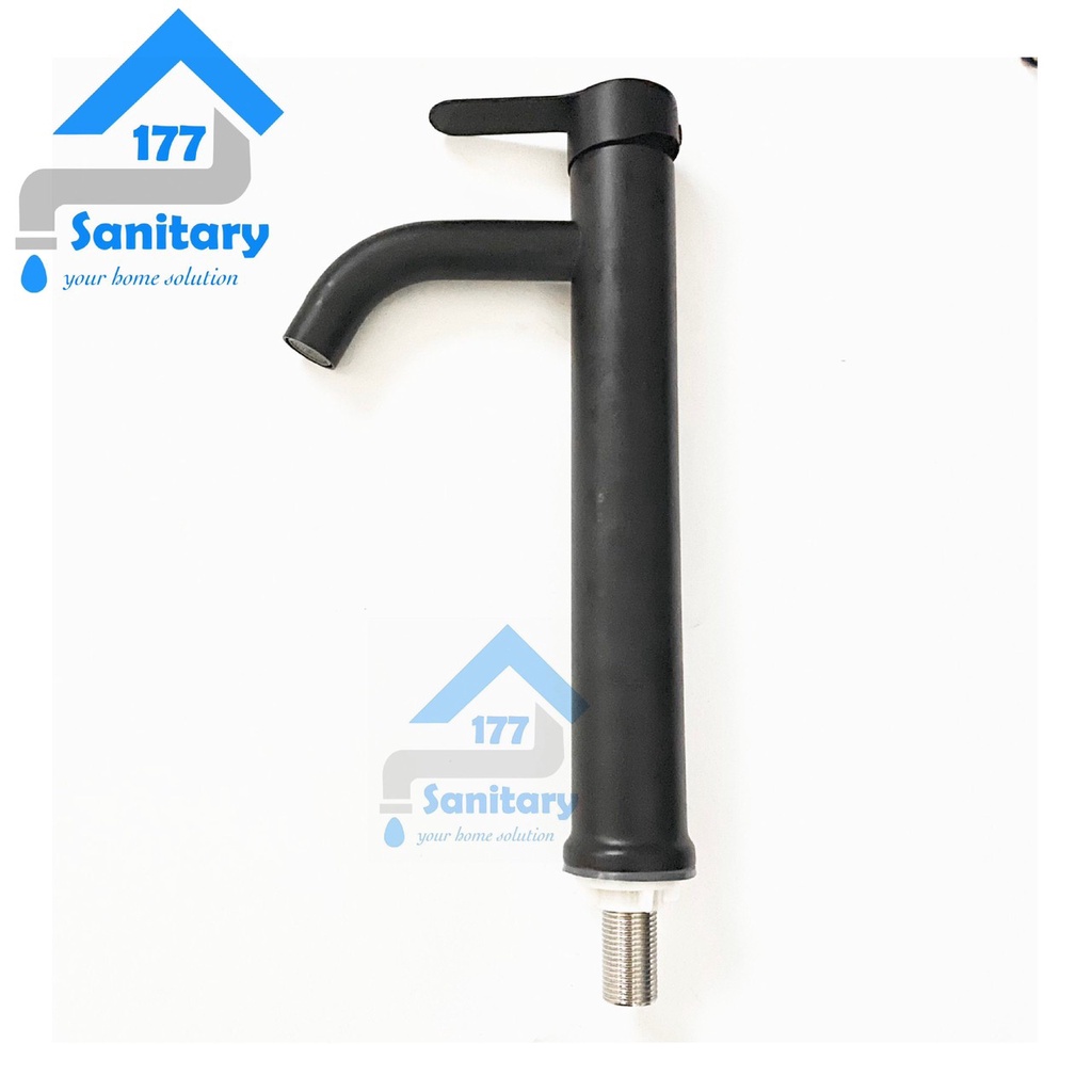 Kran wastafel dingin Stainless TINGGI HITAM 40A-Keran air black cuci tangan dingin basin faucet minimalis body besar jumbo gede