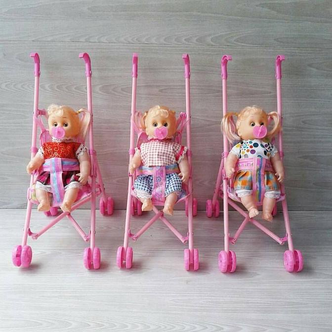 EKSLUSIF Boneka bayi empeng nangis stroller Boneka bayi nangis Stroller