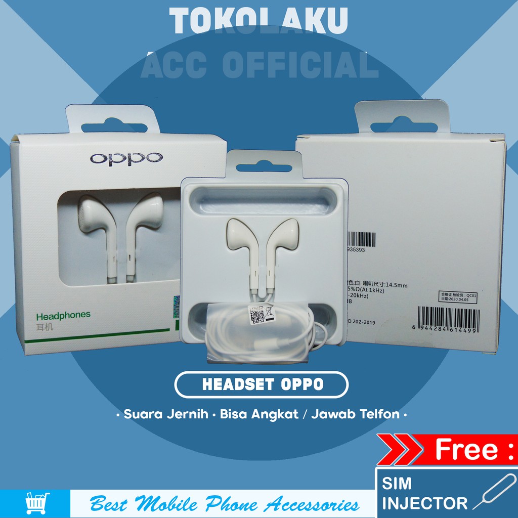 Headset Oppo Original Konektor 3.5mm Earphone Oppo Original Hendset Oppo Original Headset Original O