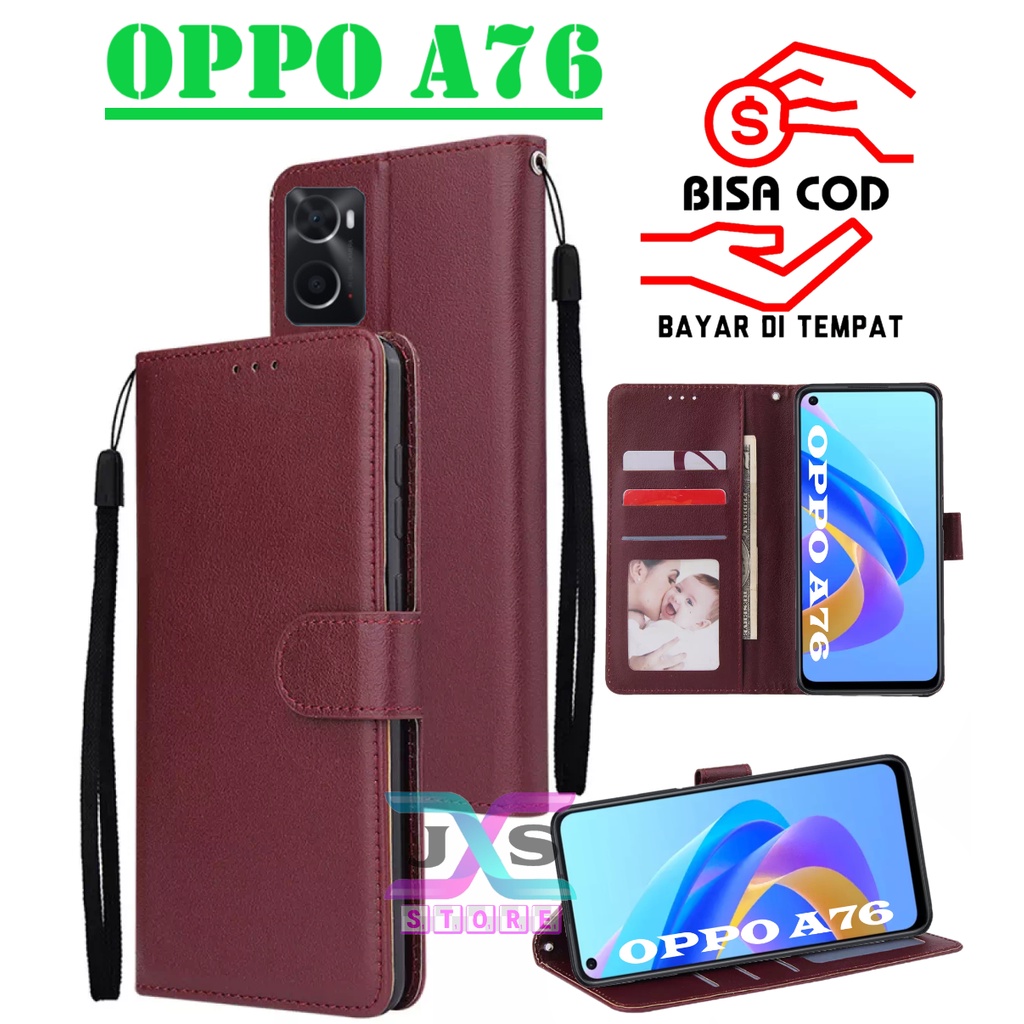 SARUNG BUKU HP UNTUK OPPO A76 / FLIP WALLET  KULIT UNTUK OPPO A76 / LEATHER CASE UNTUK OPPO A76