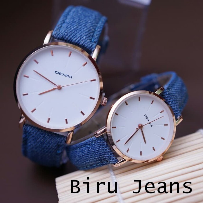 Jam Tangan Denim Tali Bahan Jeans Couple / Pasangan
