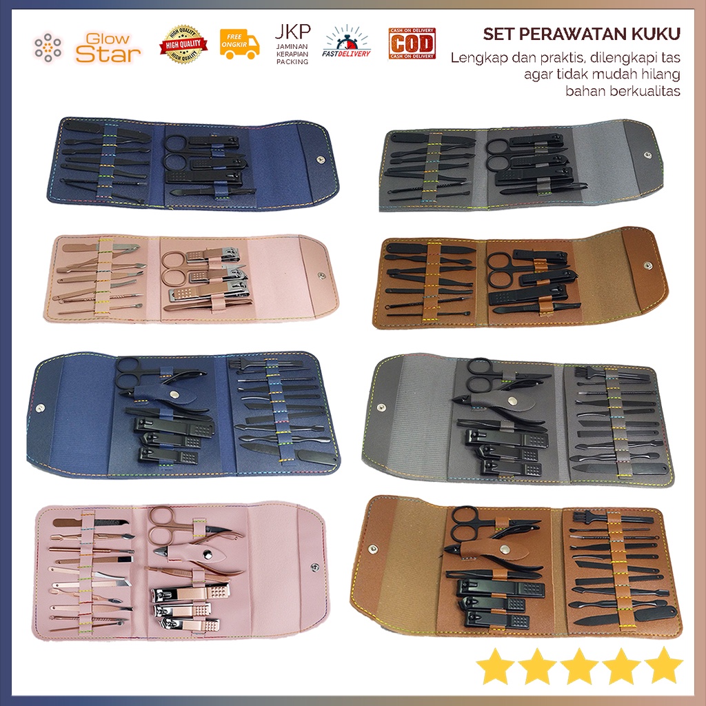 Set Gunting Kuku Manicure Nail Clippers Pedicure Kit Perawatan Nail Art Manicure Pedicure Korek pembersih kuping, Set Gunting Potongan kuku Biru Pink Coklat Hitam