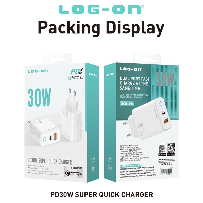 TRAVEL CHARGER LOG ON LO-CPD300 SUPER QUICK CHARGER HERO PD 30W