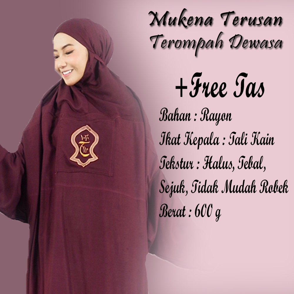 Mukena Terusan Terompah Dewasa - Mukenah Hadramaut Polos Traveling Jumbo Rayon Premium Bali Murah