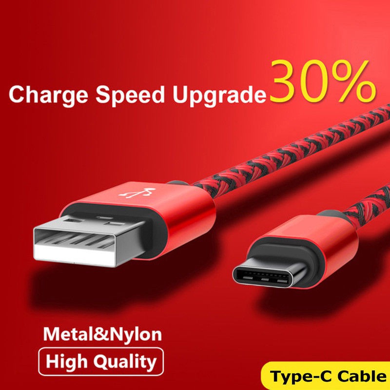 Kabel Charger Data Sync Fast Charging USB C 3.1 Tipe C Braided 1M 2m Bahan Nilon untuk Android