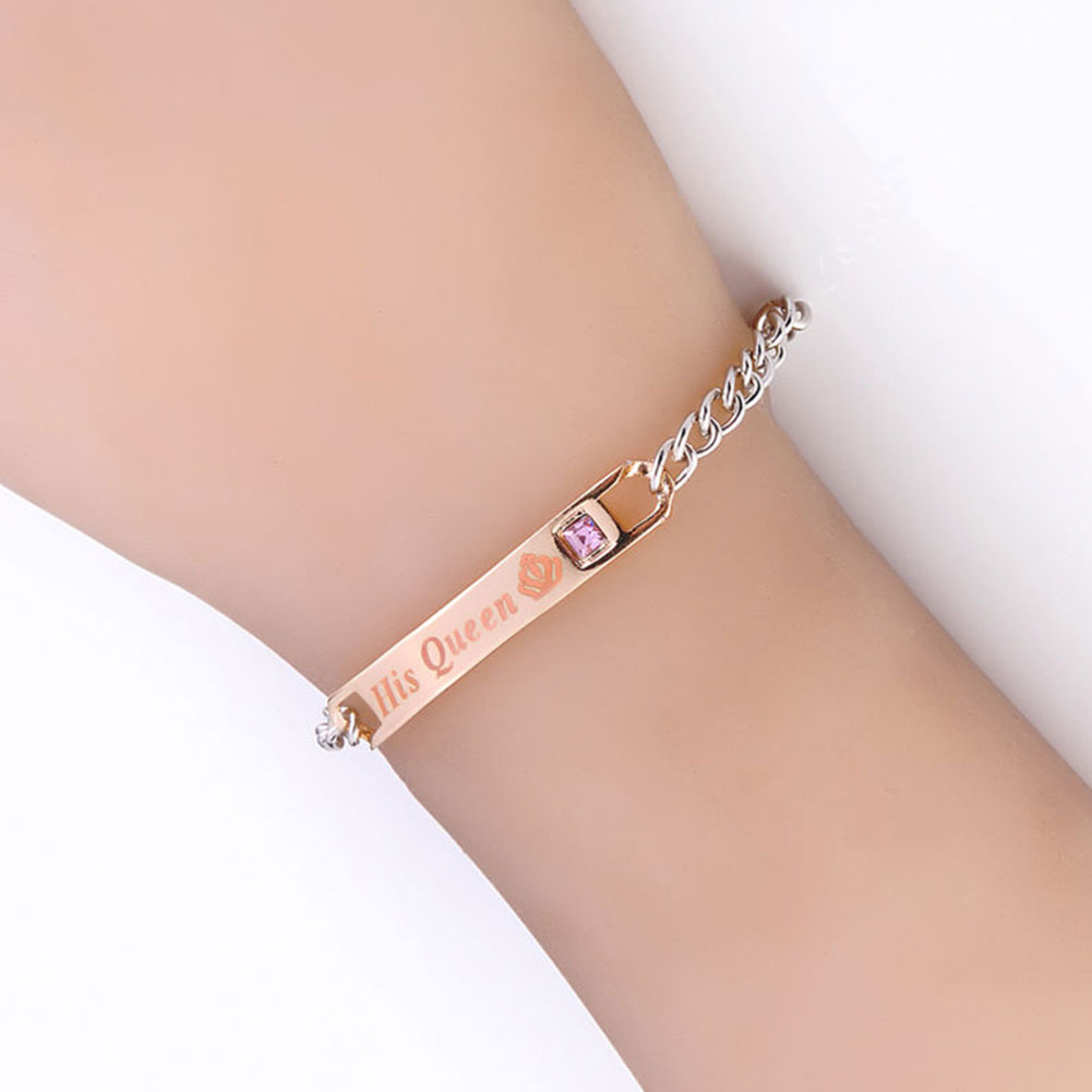 Canaan Gelang Tangan Rantai Titanium Steel Motif Tulisan His Queen / Her King Untuk Pasangan / Pria / Wanita