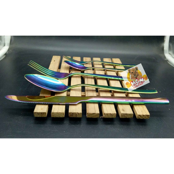 Rainbow Sendok Makan set 5pc pelangi sendok makan lengkap 5pc Gold