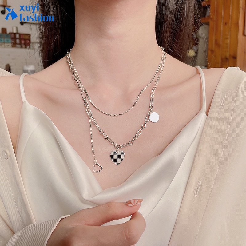 Kalung Multilayer Dengan Liontin Bentuk Hati Untuk Wanita