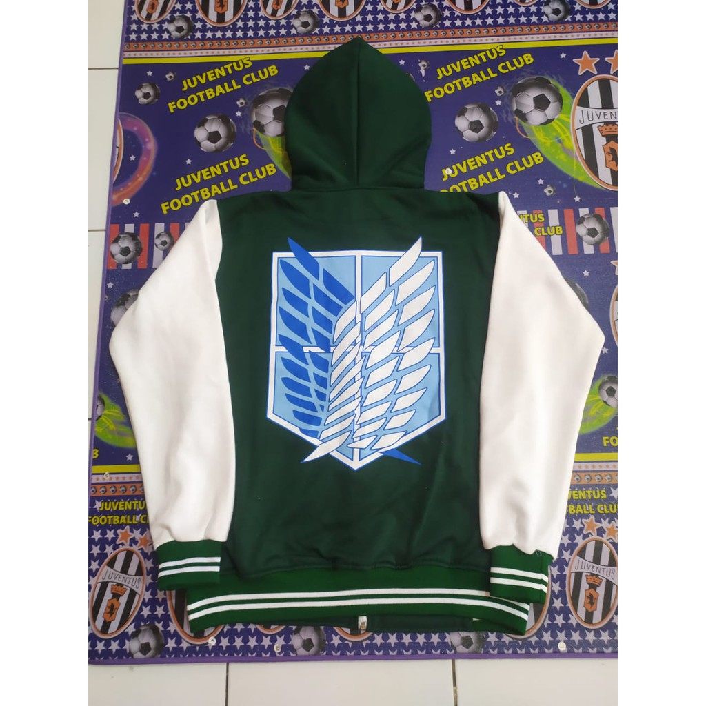 jaket anime attack on titan snk  hijau baseball zipper