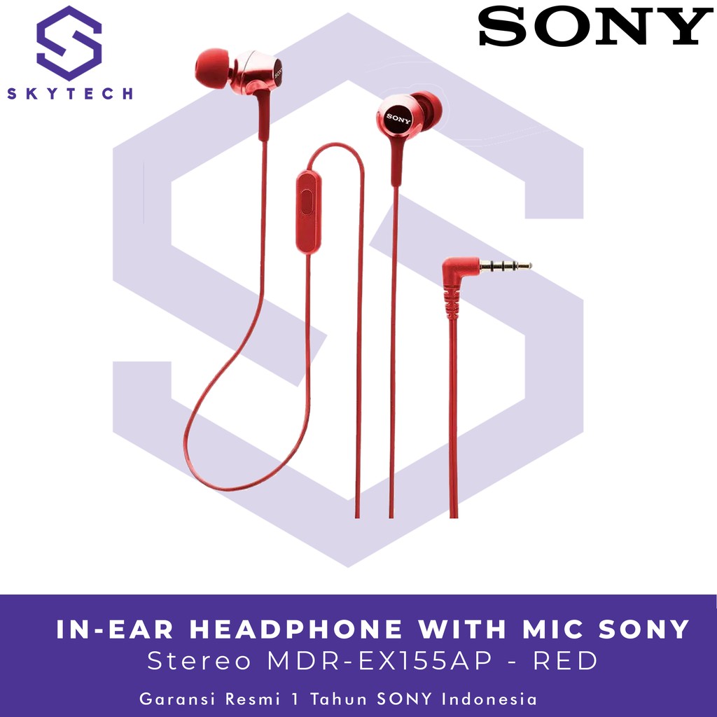 EARPHONE SONY MDR EX155AP RED ORIGINAL GARANSI RESMI