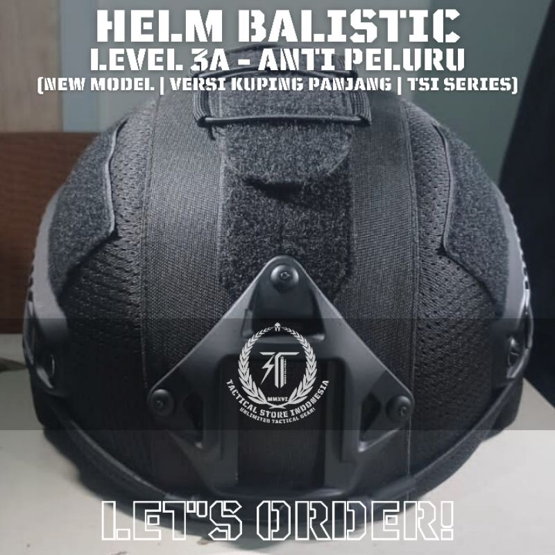 EXCLUSIVE TSI - Helm Balistic ASLI Level 3A Versi Kuping Panjang - Helm Tactical Baja Warna Hitam
