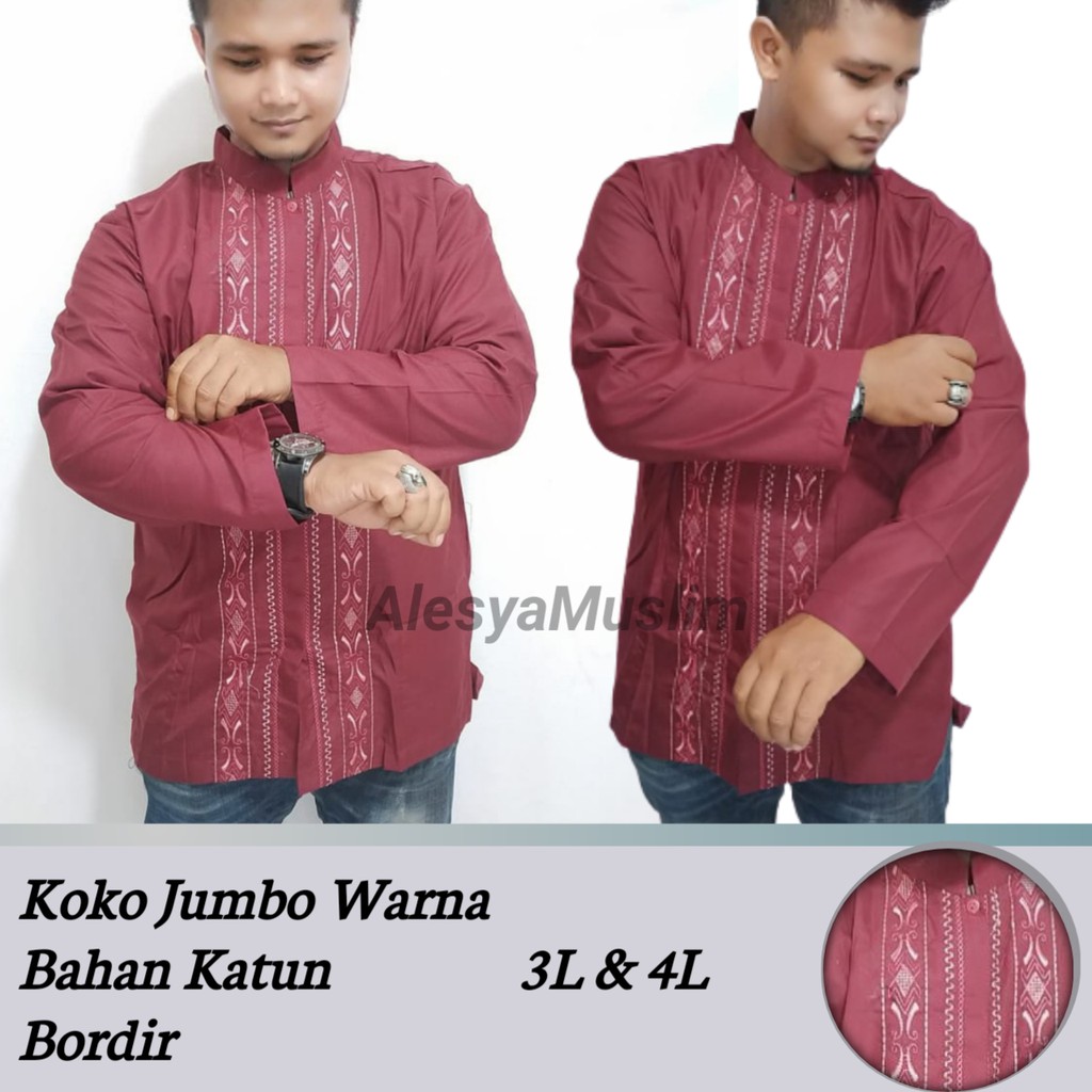 Baju koko pria dewasa Berwarna ukuran jumbo bahan katun motif bordir/bayar di tempat