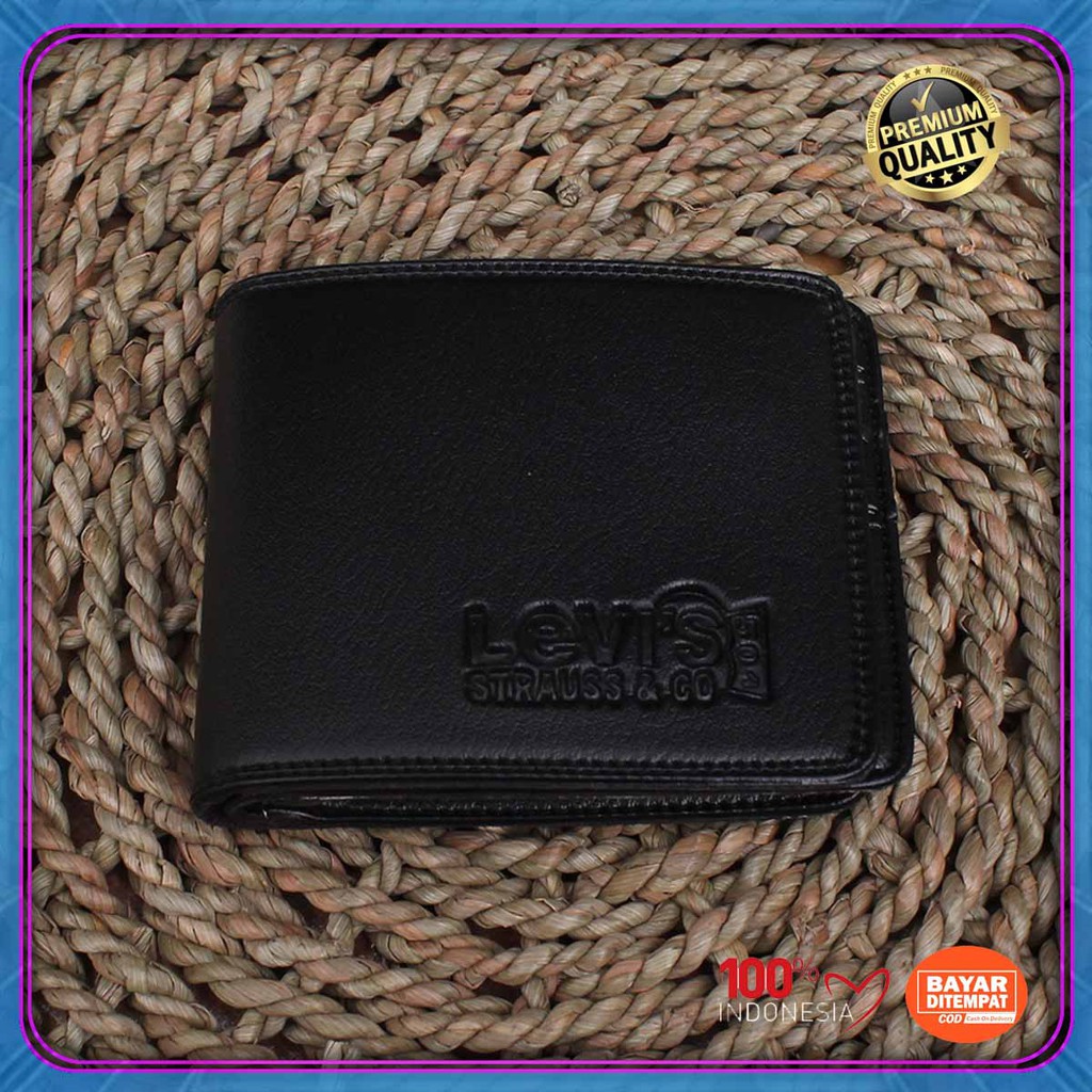 6.6 GREAT SALE! Dompet pendek levis cowok Bahan sintetik Lipat Polos Original