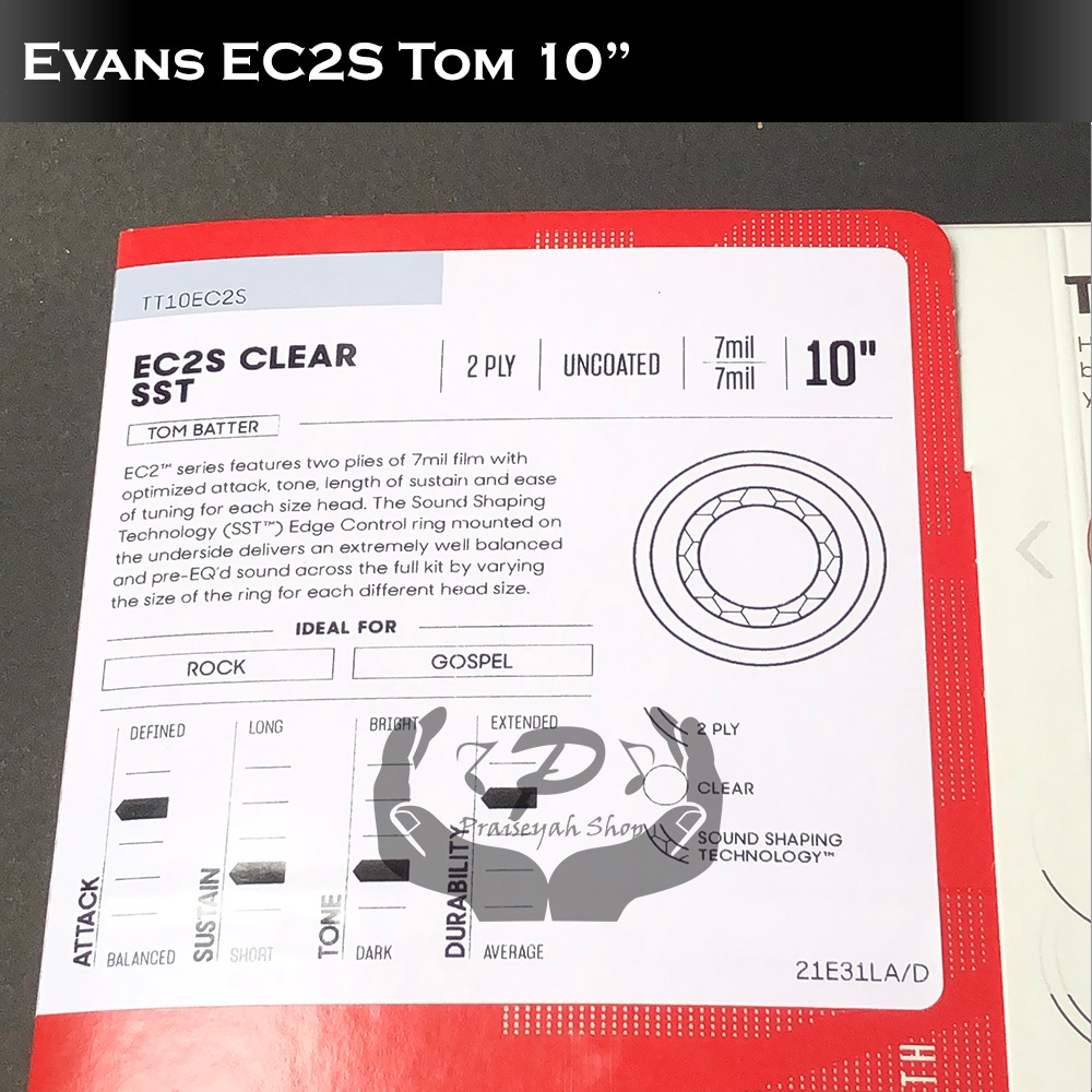 Head Drum Evans EC2S Clear TOM - 8&quot; - 10&quot; - 12&quot; - 13&quot; - 14&quot; (Batter / Head Atas)