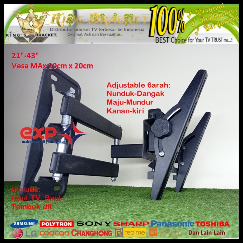 Bracket TV TOSHIBA 14 s/d 43 inch 6 ARAH FULL BESI SUPER KOKOH GARANSI 100% ORI