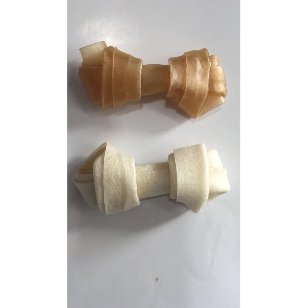 PER PCS Snack gigitan bentuk tulang knotted bone 2.5&quot; WHITE n NATURAL JUAL PER PCS