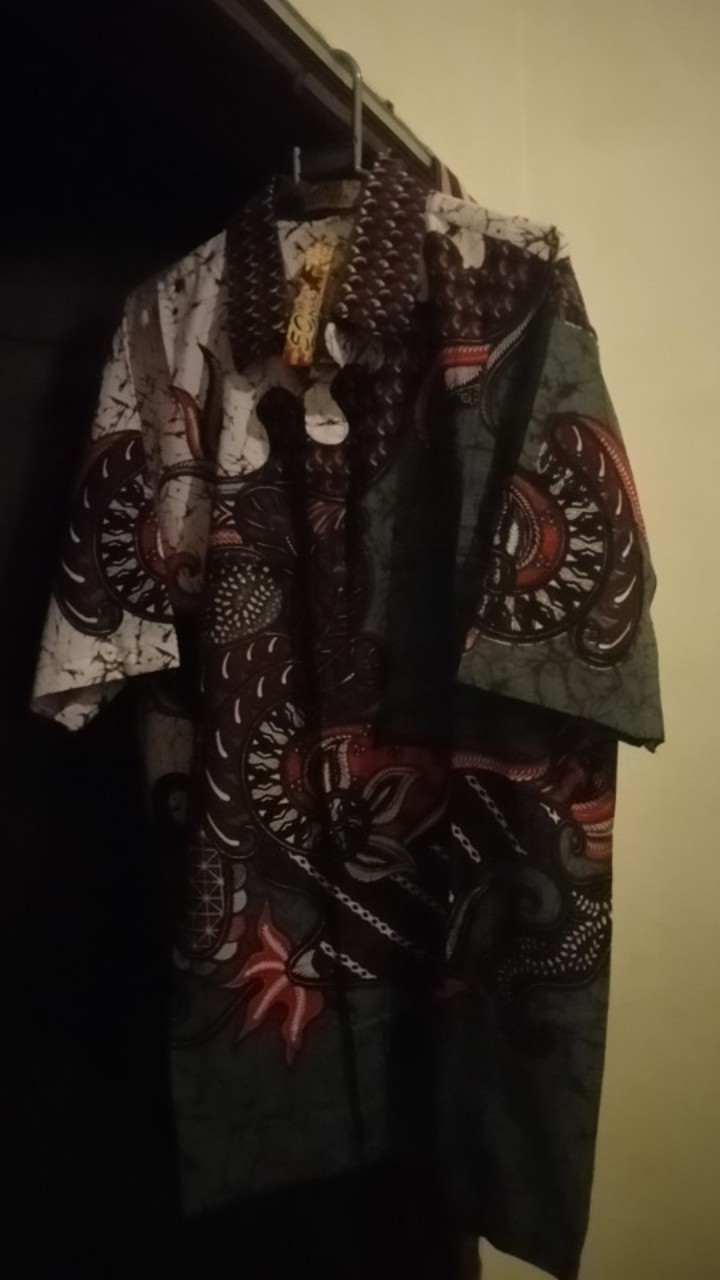 [best Seller] Kemeja Batik Pria Lengan Pendek Katun Hem Printing Cap Lengan Pendek Wahana [abu]