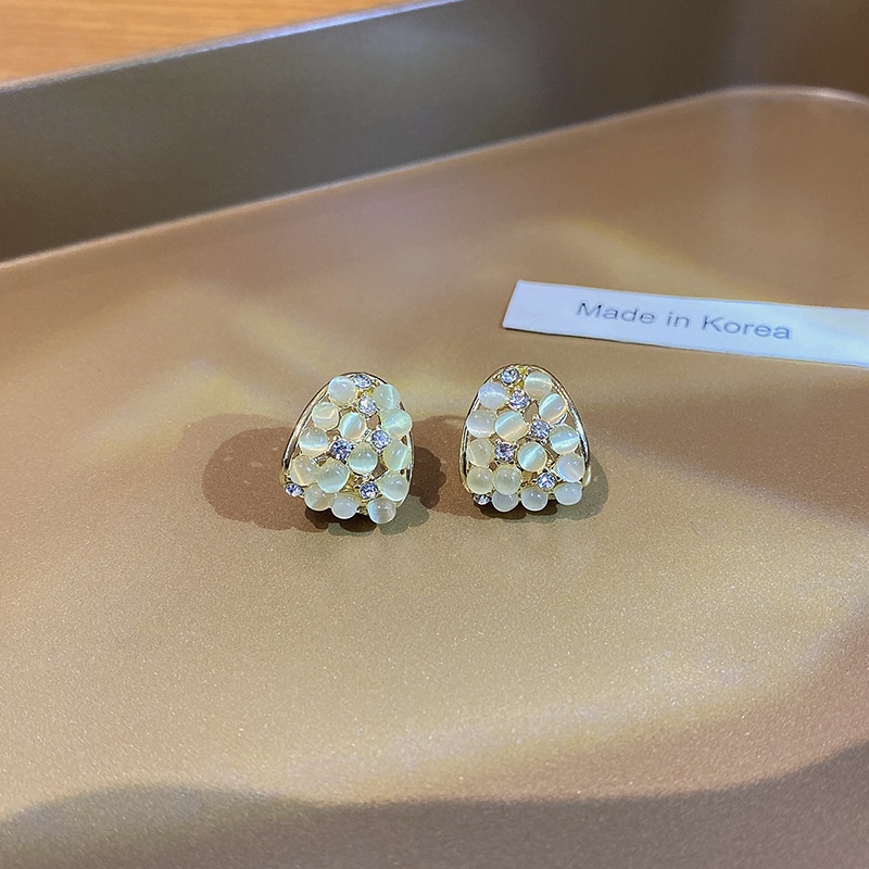 Anting Stud Opal Geometris Gaya Retro Perancis Untuk Wanita