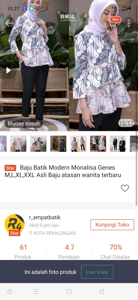 Atasan Blouse Batik Wanita Modern Fashion Wanita Kekinian Brokat Batik Pekalongan Ml Xl Xxl
