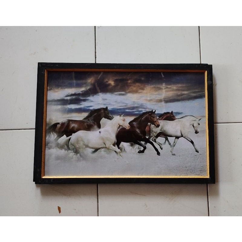 Panjang dinding lukisan cetak gambar kuda liar ukuran 65x45cm